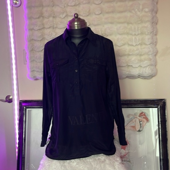 Lauren Ralph Lauren 100% silk collared black blouse shirt very thin and light - Picture 1 of 7